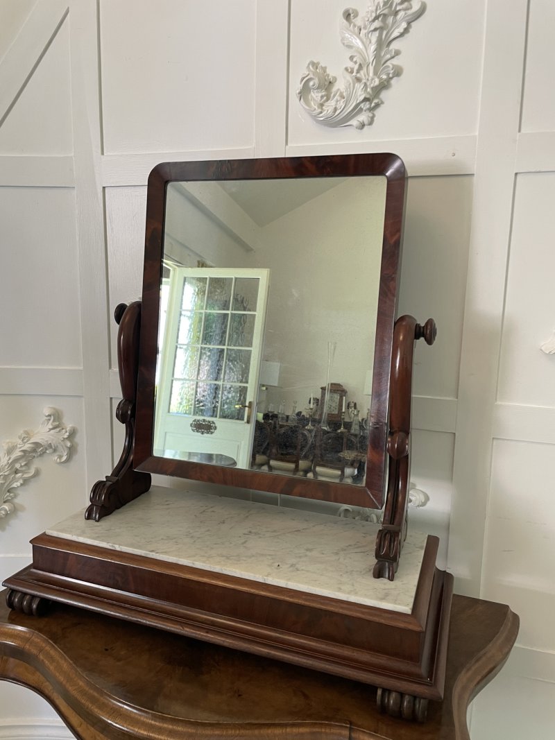 Large Antique Victorian Mahogany and Marble Topped Swing Mirror - Image 2